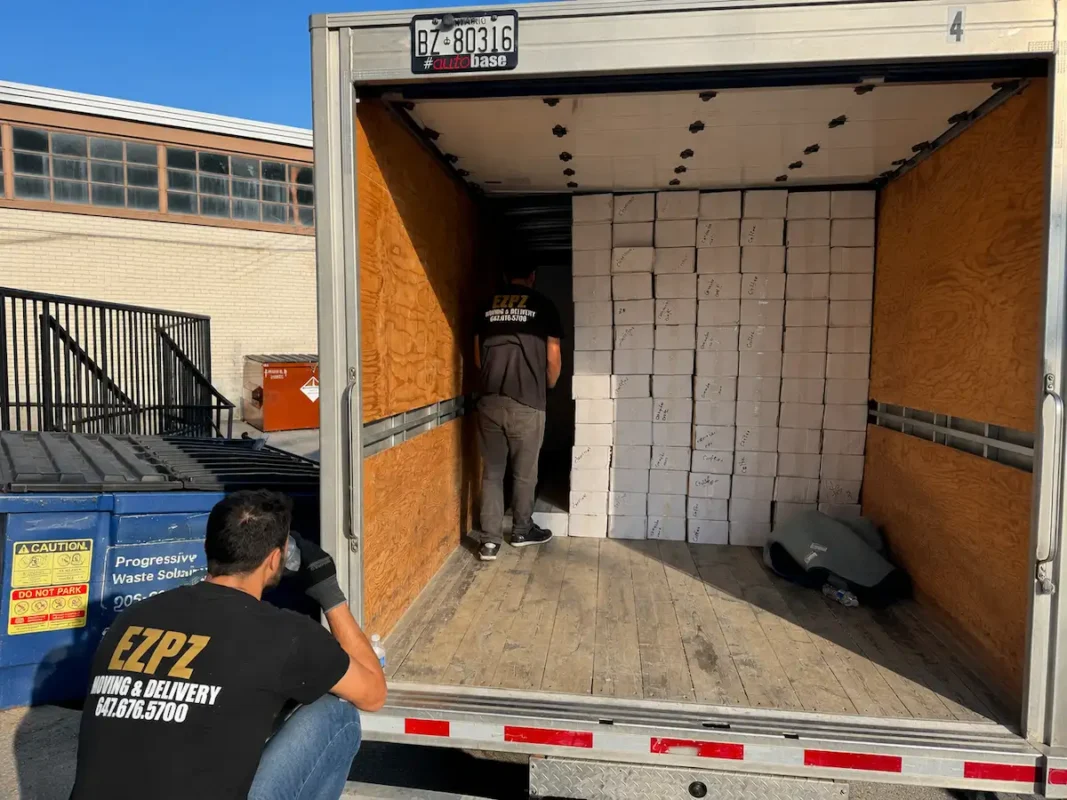 EZPZ Moving crew loading boxes for a long distance move in Mississauga