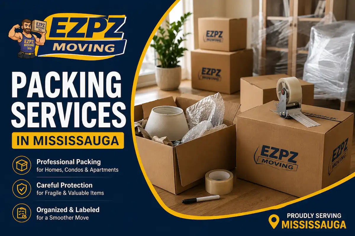 Professional packing services in Mississauga with organized moving boxes and protective packing materials