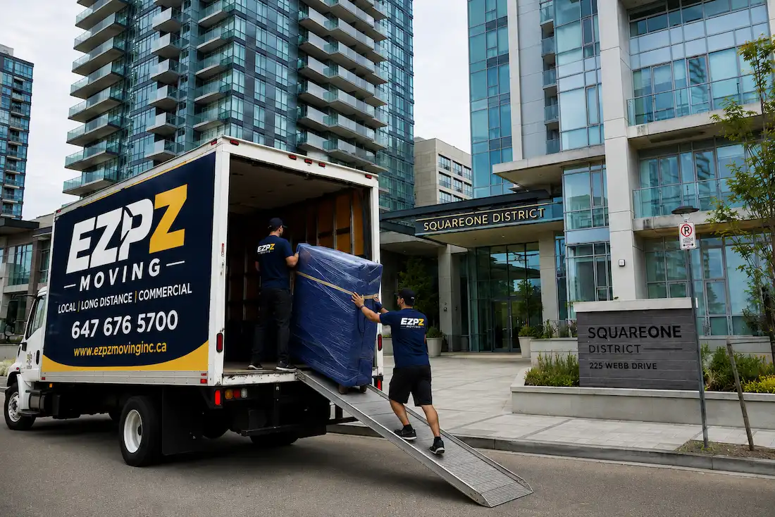 Professional movers handling a condo move in Mississauga