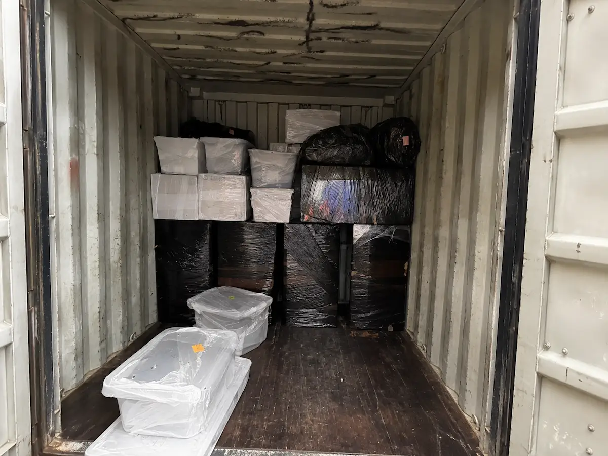 Professional long distance moving container loaded with securely wrapped belongings in North York